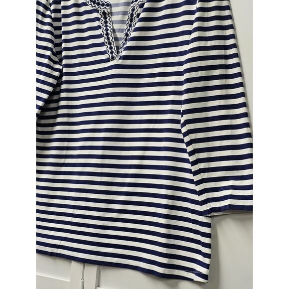 J MCLAUGHLIN Navy White Stripe Catalina Boca Tunic Top XLARGE 3/4 Sleeve - Picture 3 of 5
